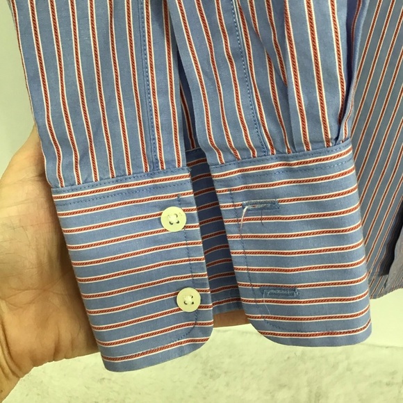 PINK Thomas Pink Men’s Striped Button Down Dress Shirt Career Blue Size 16/34.5 - Picture 5 of 7